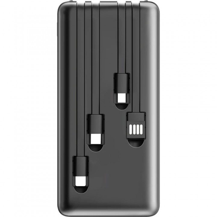 Siyah Çok Çıkışlı 20000 mAh Dahili Kablolu LED Fenerli Promosyon Powerbank